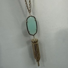 Kendra Scott Rayne Gold Long Pendant Necklace Green Sea Moss Stone