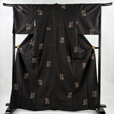 Geometric Dark Brown M Silk Kimono with Attachment Length 165cm Used