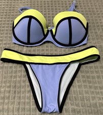 Victoria's Secret 34DD Blue Black Yellow Bikini Top And Medium Bottoms *Retro*
