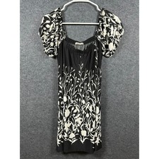 Vintage Forever 21 Black White Floral Puff Sleeve Square Neck Mini Dress No Size