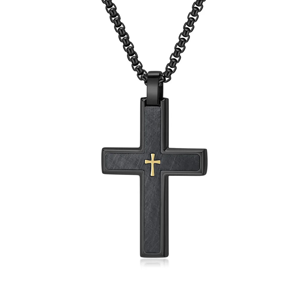 Creative Two-color Stainless Steel Hypotenuse Cross Pendent Necklace for Men