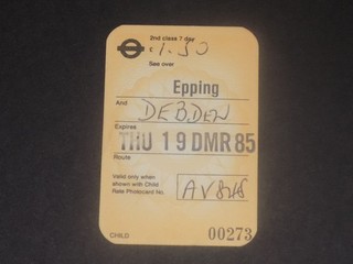 London Regional Transport Railways Child Travelcard Epping 1985 Season Ticket S4