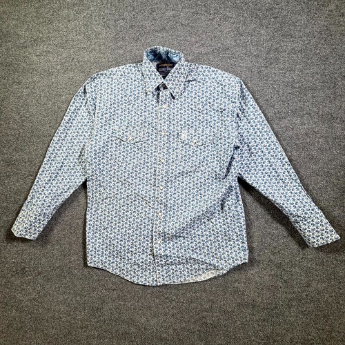 Wrangler George Strait Troubadour Western Shirt Mens S Blue White Floral Cowboy