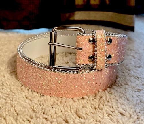 Pink Metallic Silver Glitter Studded Womens Belt Vintage 90s Y2K