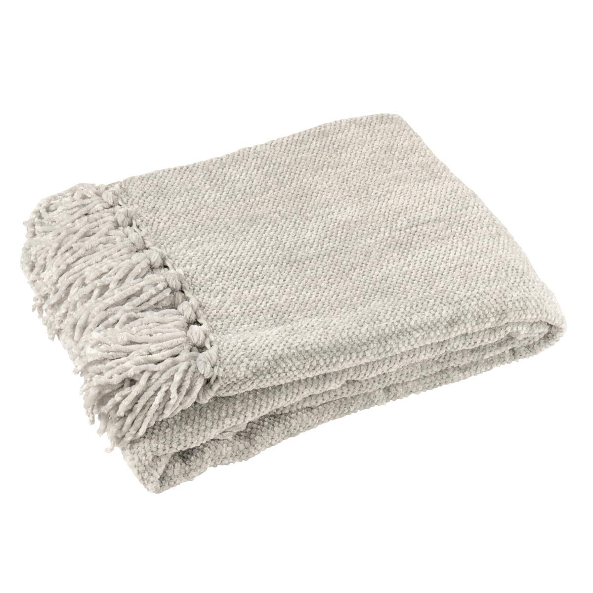 Plaid en chenille gris haut de gamme à franges élégantes