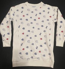 Champion Reverse Weave Dress Sweatshirt All Over Print Women’s White Sz Small 