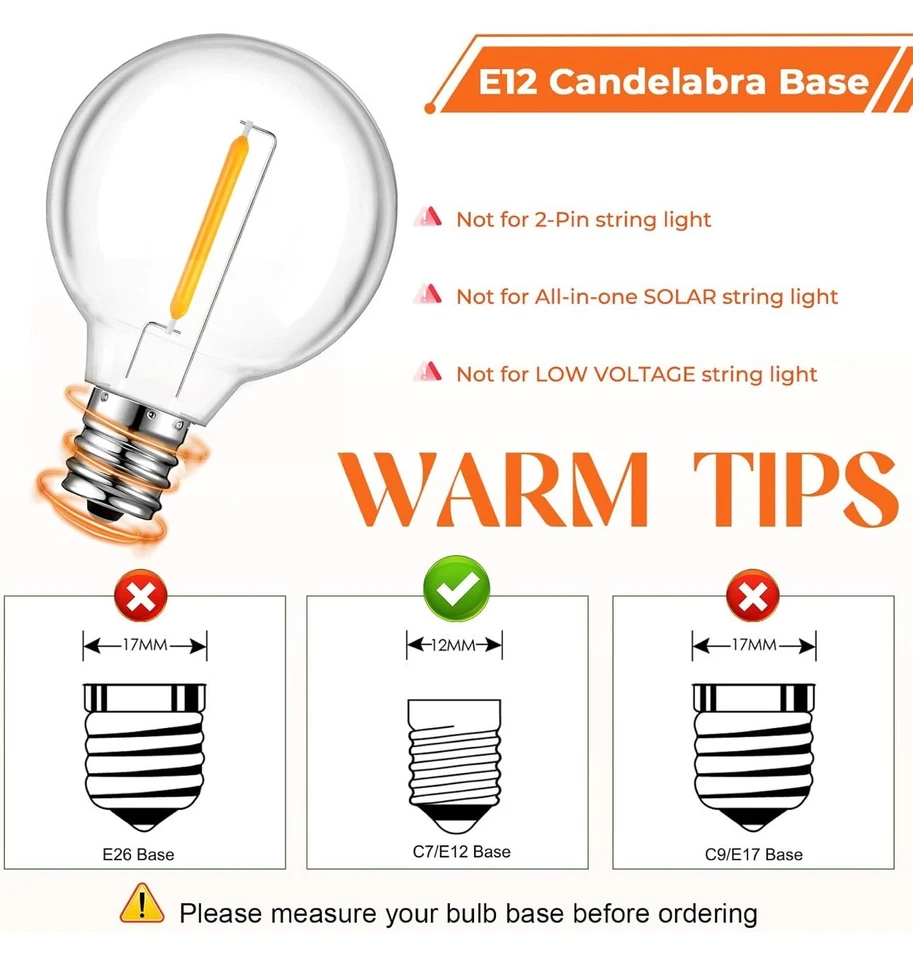 36 Pack G40 LED Replacement Bulbs  Shatterproof 1 Watt E12 LED Bulb for Outdoor - Image 3 of 4