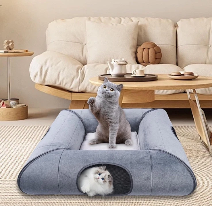 Cat Tunnel Bed, Indoor Cat Cave, Removable Cat Tunnel with Removable Soft Pad