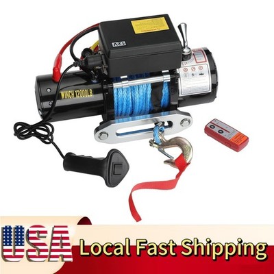 Off-Road 4WD 12000LBS Electric Winch 12V Synthetic Cable Truck Trailer Towing
