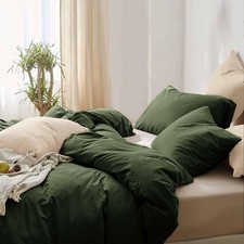 King Size Dark Olive Green Duvet Cover, 3pc Soft Farmhouse Bedding