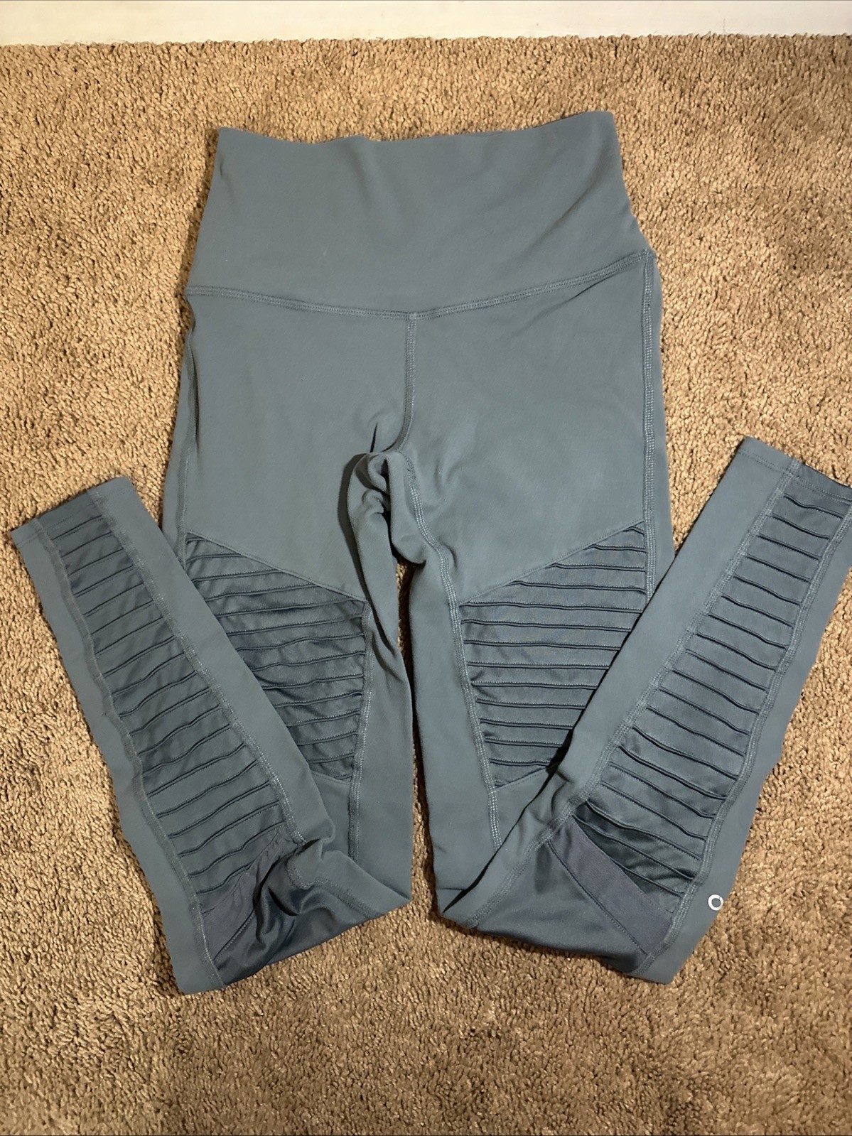 Alo Yoga Womens XS Black Moto High Waisted Ribbed Leggings for Gym Workout