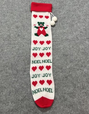Vintage Christmas Stocking Long Knit Joy Noel Bear Heart Pattern 28''