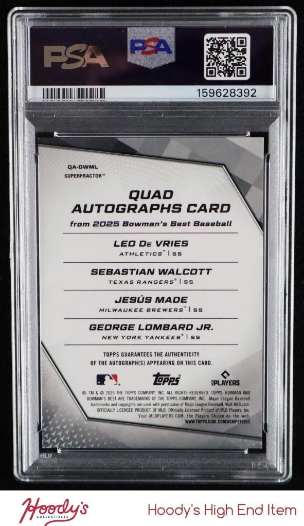 2025 Bowman's Best Superfractor De Vries Lombard Made Walcott AUTO 1/1 PSA 10 view 2