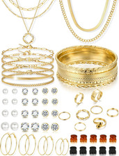 Valentines Gifts -56 Pcs Gold Jewelry Set for Women with 5Pcs Layered Necklace,