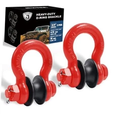  3/4" D Ring Shackles with Towing Pulley,Upgraded Snatch Block,7/8" 2 PCS Red