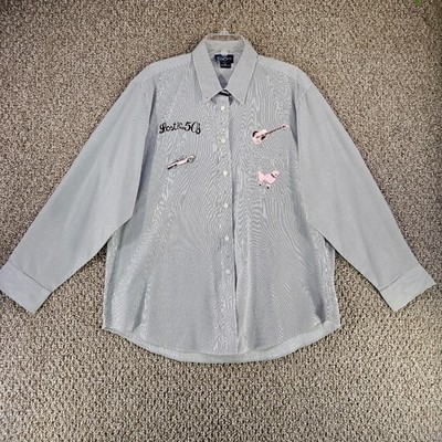 Las Olas Shirt Womens Sz XL Long Sleeve Button Up Striped ''Lost in the 50's''