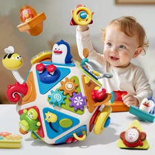 20-in-1 Toddler Busy Board Activity Cube Toys, Montessori Toy for 1 2 Year Old B