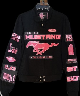 Ford Mustang Y2K Black/Pink Bomber Varsity Women's Jacket Size XL