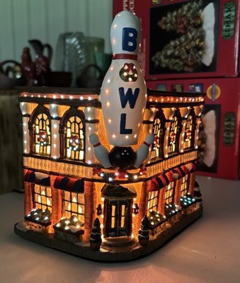 Fiber Optic Color Changing Christmas Village Bowling Alley W/Adaptor & Box