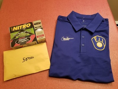 Milwaukee Brewers MLB Nike Classic Blue Team Logo Large Golf Polo Shirt Package
