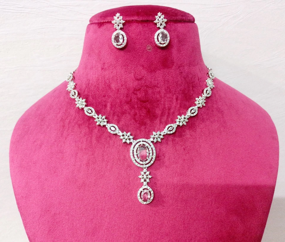 Collar blanco nupcial indio circonita cúbica joyería un regalo para dama de honor boda joyería Foto 4 de 4