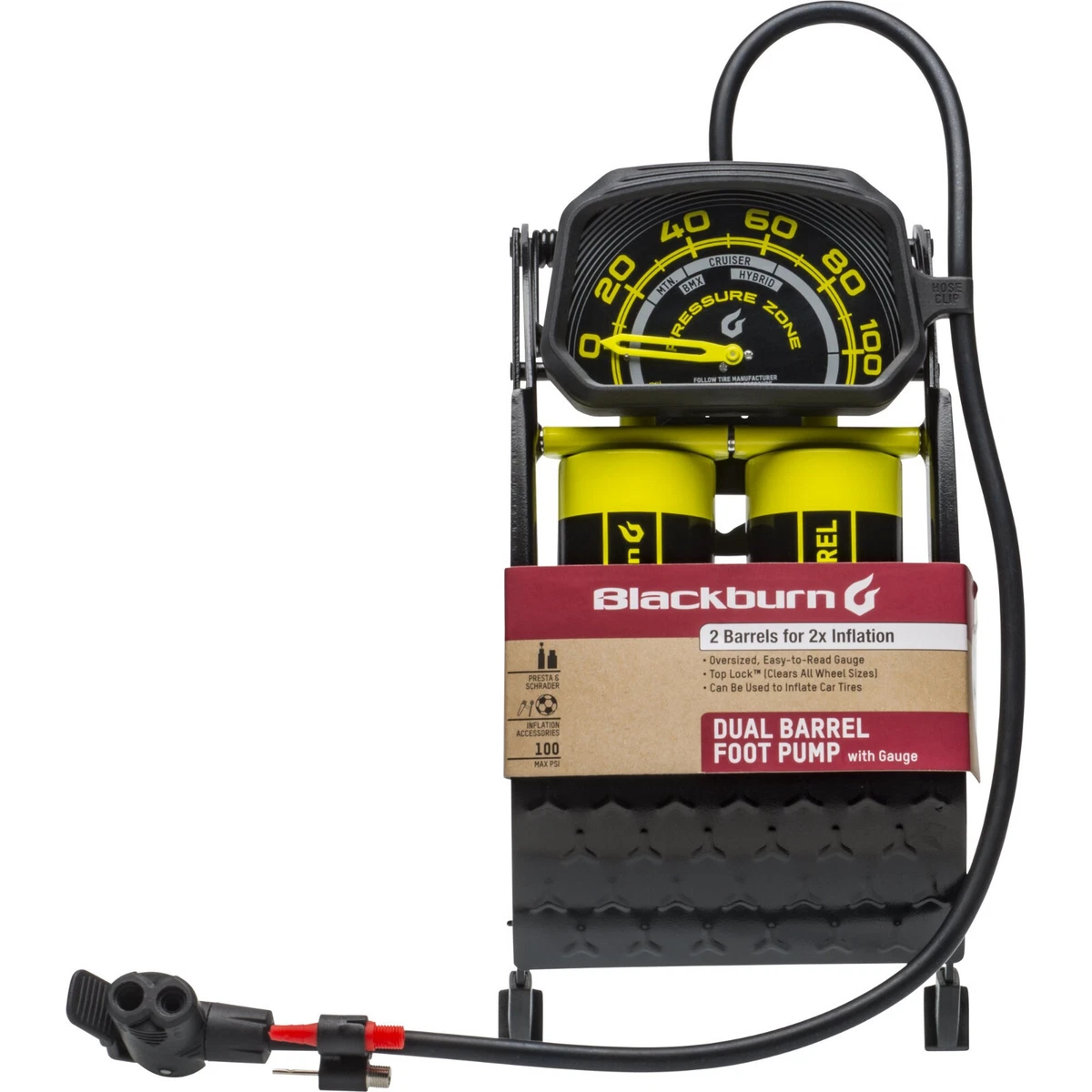 Blackburn Bike Dual Barrel Foot Pump w Gauge New Bicycle Tire Speed Inflation