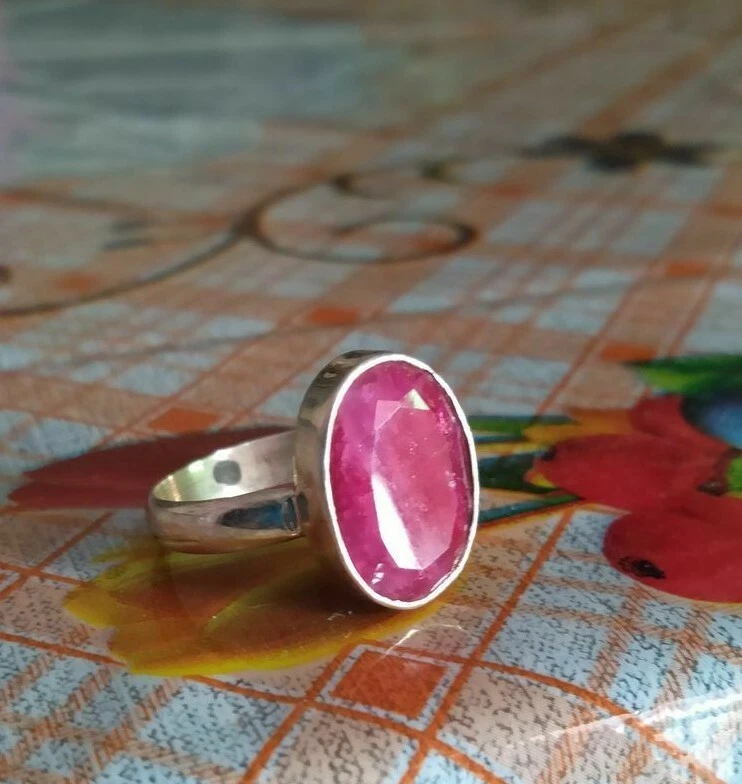 Ruby ring silver band discount