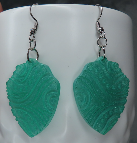 TURQUOISE PAISLEY Dangle Earrings Green Sheer Boho Fashion Artisan Handmade - Picture 5 of 7