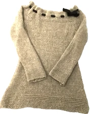Italian Wool Mohair  Pullover Sweater Women S/M Gray Gathered Neck Soft Designer