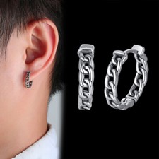 Tribal Curb Chain Wreath Huggie Hinged Hoop Earrings Ear Studs Stainless Steel