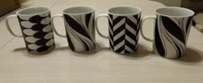 Fitz and Floyd - Set of 4 Espresso Cups - Striking Black and White Geometrics