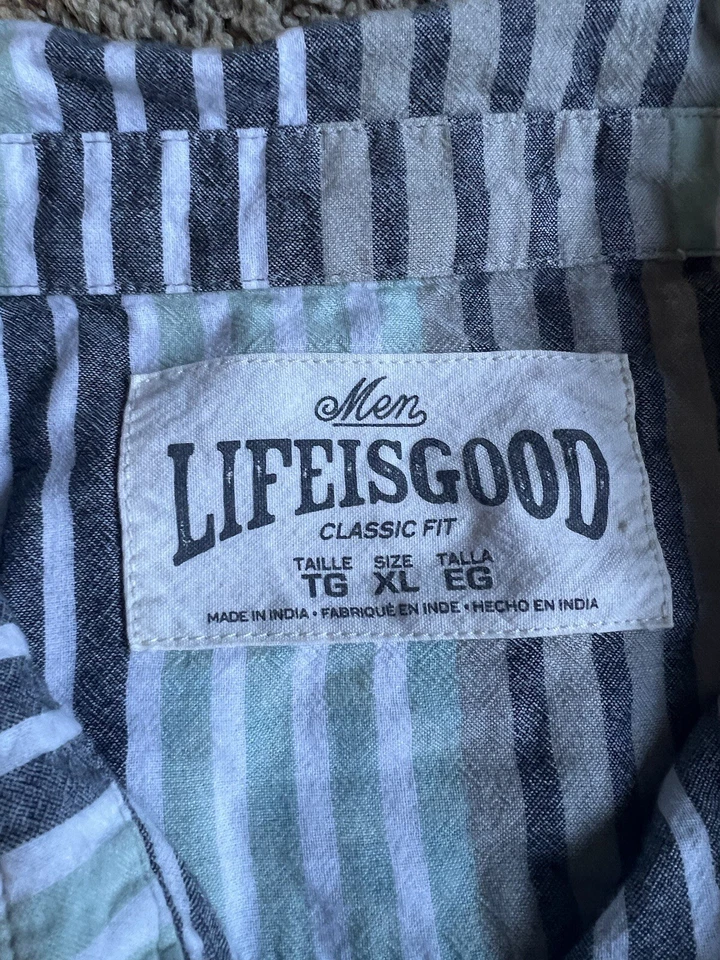 Camisa Life Is Good flanela botão para baixo listras XL manga longa - Imagem 2 de 4