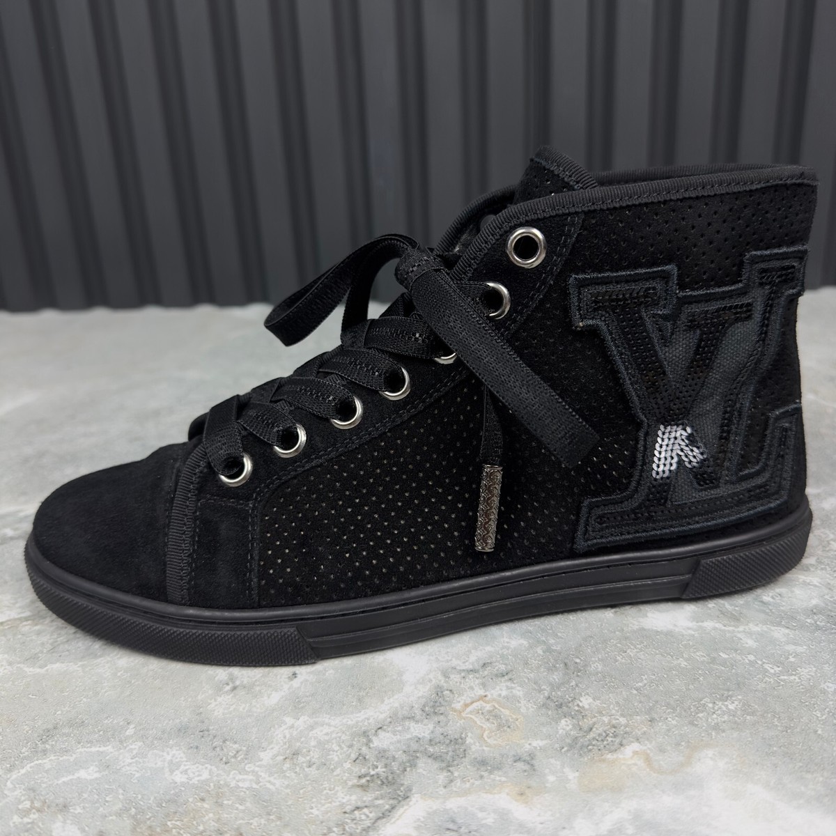 Louis Vuitton High Top Sneakers LV Logo Black Perforated Louis Vuitton High Top Sneakers LV Logo Black Perforated