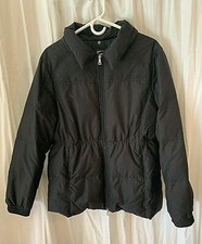 Alfani Black Down Feathers Womens Parka LARGE Zippered Snapped Front Closure NEW