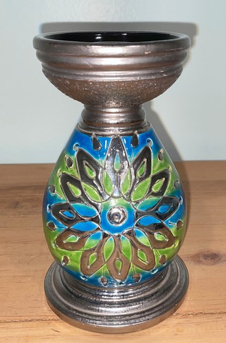 VINTAGE BITOSSI CANDLE HOLDER ALDO LONDI MID CENTURY MODERN ITALIAN POTTERY BLUE