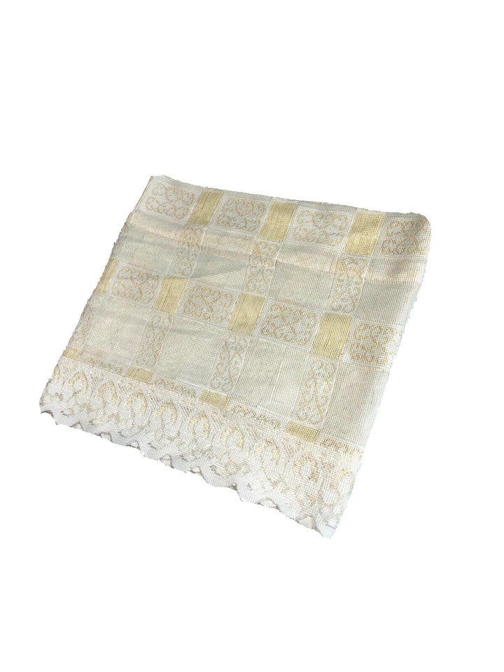 Cortina curta vintage intrincada de renda valance amarelo limão e branco xadrez exclusiva - Imagem 2 de 4