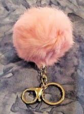 Pink Faux Fur Pom Gold Purse Clip Keychain H - NEW