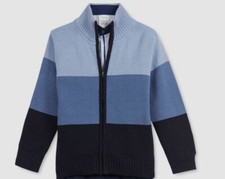  99 Calvin Klein Kids Boys Blue Colorblocked Long Sleeve Full Zip Sweater Size 6