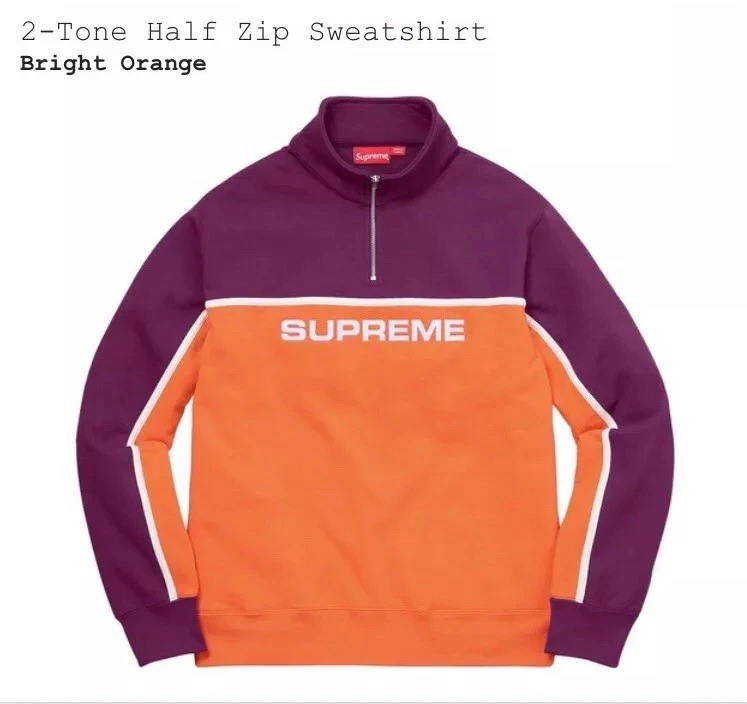Sweat demi zip 2 tons Supreme orange vif FW17 neuf avec étiquette taille L
