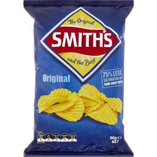 SMITHS ORIGINAL CRINKLE CUT POTATO CHIPS 90GM CARTON OF 18
