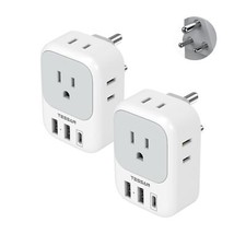 India Plug Adapter 2 Pack, TESSAN Type D Travel Adapter with 4 Outlets 3 USB ...