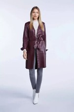 Women's Burgundy Real Lambskin Leather Dress Stylish Casual Ladies Dress - 096