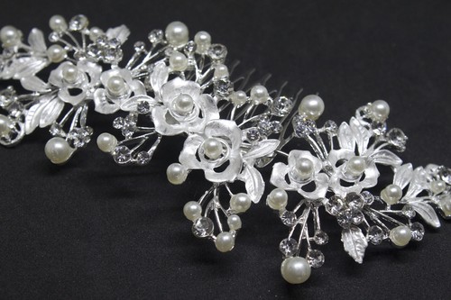 Silver tone hair comb bridal wedding crystal rhinestone hair accessories ha1927 - Picture 3 of 5