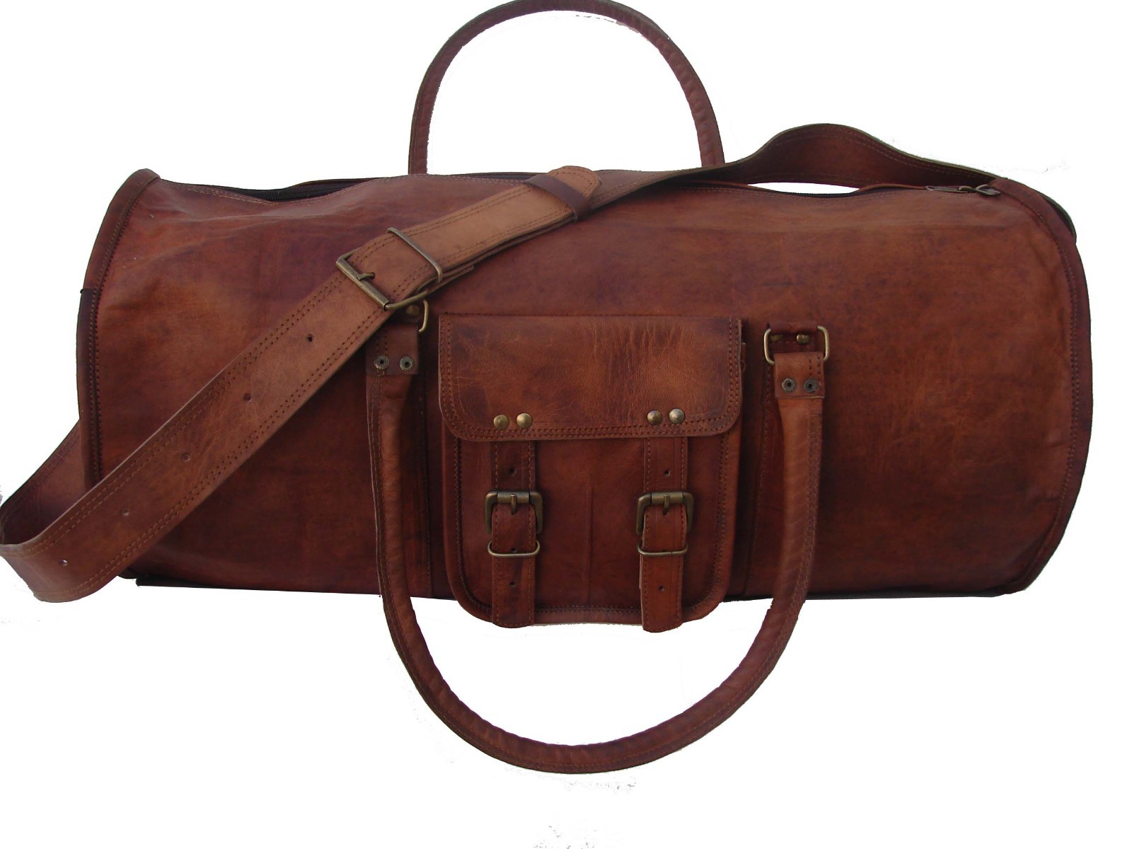 Men's Brown Vintage Genuine Goat Leather Travel Luggage Duffle Gym Bags Tote New