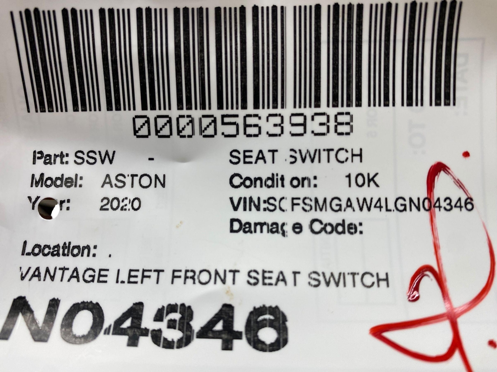 2019 - 2023 ASTON MARTIN VANTAGE LEFT FRONT SEAT SWITCH HY53-14B709-BD OEM