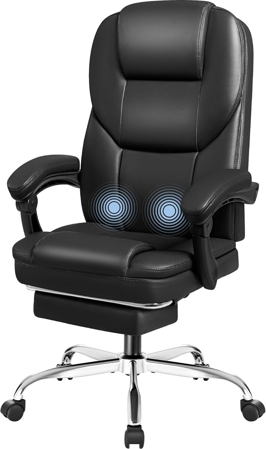 Reclining Ergonomic Office Chair - Luxury Leather with Massage & Lumbar Support