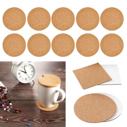 Self-Adhesive Cork Round/Square Cork Backing Sheets Cork Tiles Coasters 4"x4" - Afbeelding 1 van 14