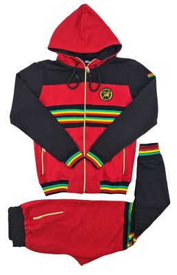 Time Is Money Rasta Tracksuit Cotton Reggae 2-Piece Zip Hoodie Streetwear Jogger