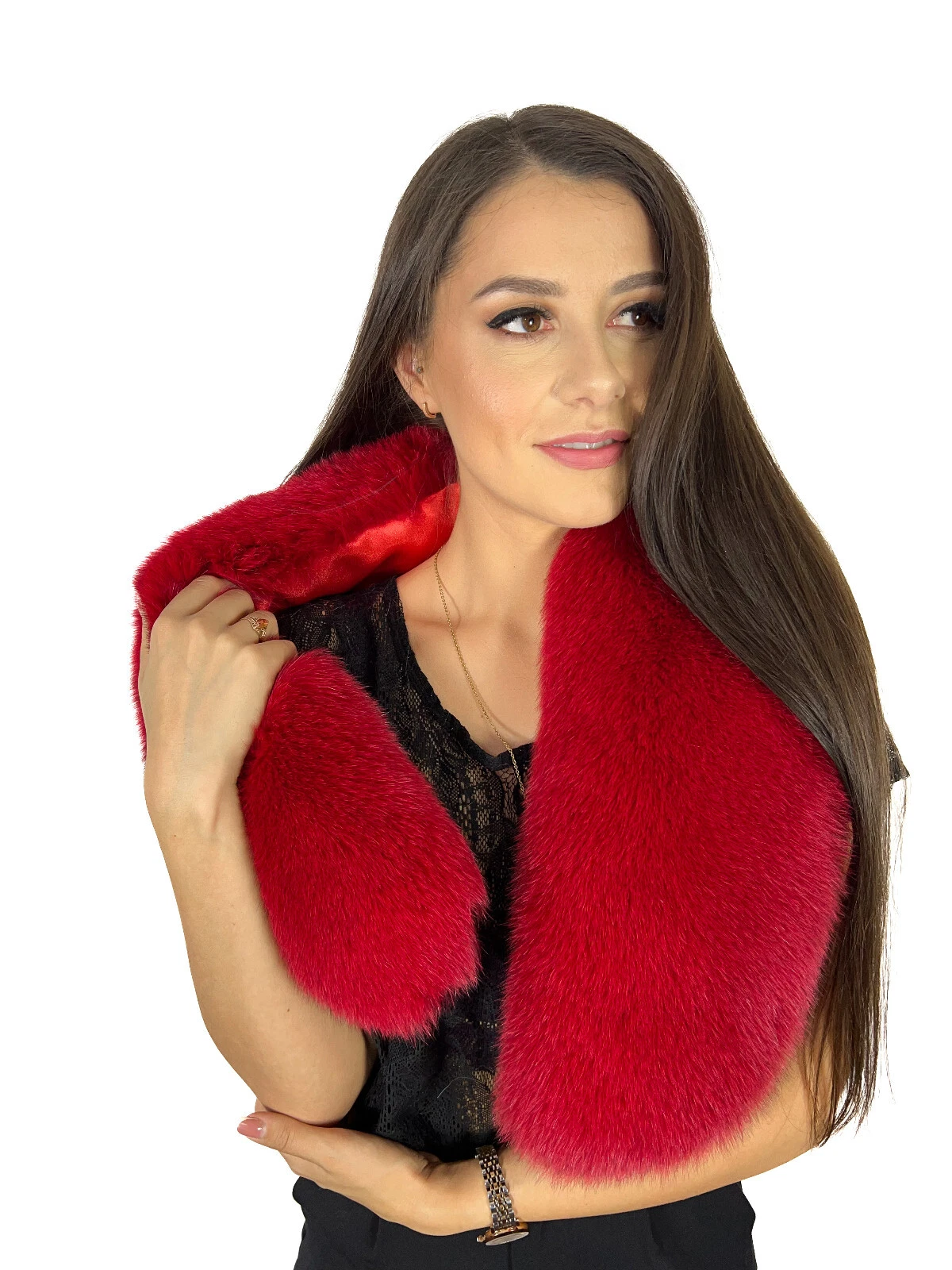 Finn Fox Fur Stole 43" (110cm) Red Color Saga Furs Collar Big Scarf Real Fur