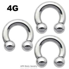 PAIR 4G 9/16" 5/8 INTERNALLY THREADED STEEL HORSESHOE GENITAL MALE PIERCING RING